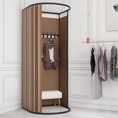 Imagem de Sala De Montagem, Loja De Roupas Provador Portátil Móvel Camarim Partição De Tela De Privacidade Para Shoppings Economize Espaço, Brown