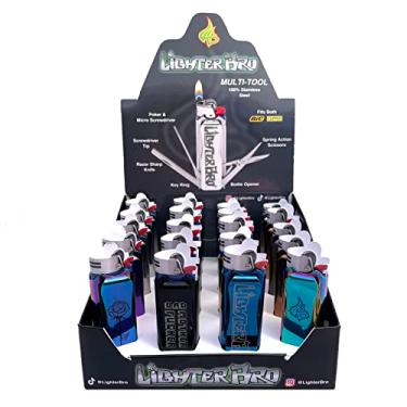 Imagem de LighterBro Pacote com 20 mangas de isqueiro de aço inoxidável, estojo de isqueiro de aço inoxidável com faca, tesoura, abridor de garrafa, chave de fenda e anel de chaveiro, serve para Clipper e
