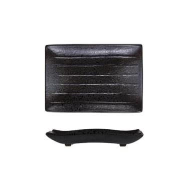 Imagem de Prato de pedra de cerâmica, utensílios de cozinha simples japoneses - [Hei Zhen Dian] prato retangular de quatro patas