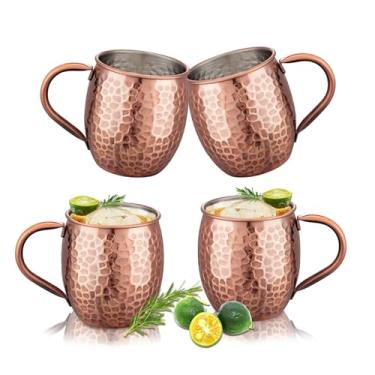 Imagem de UNISWEET Conjunto de 4 canecas de mule Moscou, caneca de cobre com padrão de pedra galvanizada, forro de aço inoxidável 304, perfeita para vinho, cerveja, bebida fria, bar, festa, presentes (cobre