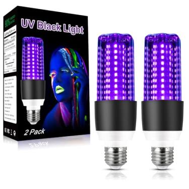Imagem de Lâmpada LED preta 15W UV luz negra 100W substituição 120V base E26, nível UVA 395-400nm brilha no escuro para dor corporal, festa de luzes negras, decoração de Halloween, pacote com 2