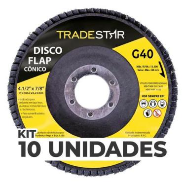 Imagem de Kit Com 10 Disco Flap Conico 4.1/2 X 7/8 Fds115-40Fc Z40 - Tradestar