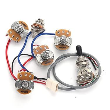 Imagem de XIYANGJUAN Kit de chicote de fiação de guitarra com panelas 2T2V A500k B500K e interruptor de alternância de 3 vias para guitarra elétrica estilo LP SG