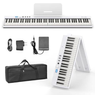 Imagem de BESFAN Piano BSP-10F com teclado portátil de 88 teclas, teclado semipesado, 128 tons, USB MIDI, pedal de sustentação, suporte de música para presentes iniciantes, branco