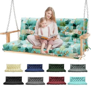 Imagem de Tycdiose Almofadas de balanço para varanda, almofadas de balanço impermeáveis para móveis ao ar livre, almofadas de banco de balanço espessas de 2 a 3 lugares com laços para balanço de pátio, folha