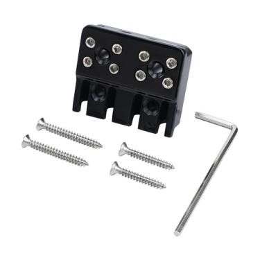 Imagem de OVSAL Travas de corda de ponte de guitarra 4 cordas de baixo porca de bloqueio de corda de baixo sem cabeça trava de corda de latão para baixo elétrico sem cabeça, peças de reposição (preto)