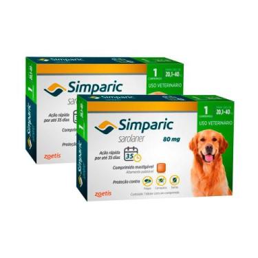 Imagem de Kit 2 Simparic 80mg para Cães de 20,1 a 40kg com 1 Comprimido Mastigáv
