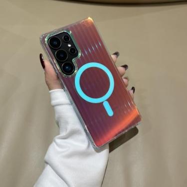 Imagem de HPQWN Para Samsung S24 FE Luxo Gradiente Cor Magnética Sem Fio Carregamento Case Capa Traseira (Para Samsung S24 FE/Faixa Magnética)