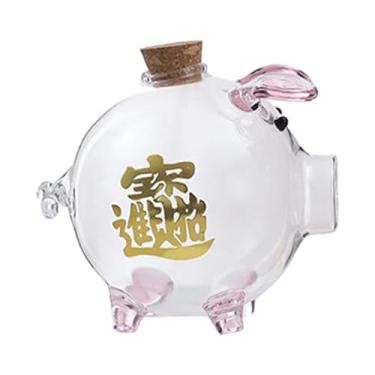 Imagem de predolo Cofrinho de vidro com enfeite de natal, recipiente para guardar dinheiro, pote para mesa, centro de mesa, porquinho de aniversário transparente, caixa, Rosa