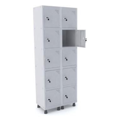 Imagem de Roupeiro Aço 10 Portas Cinza Tranca Para Cadeado Pandin