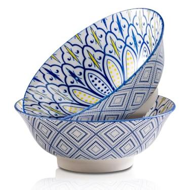 Imagem de Noevany Tigelas de cerâmica para servir 20 cm, tigelas grandes para sopa, macarrão, cereal, ramen, jantar, salada, aveia, micro-ondas e louça, estilo boêmio colorido