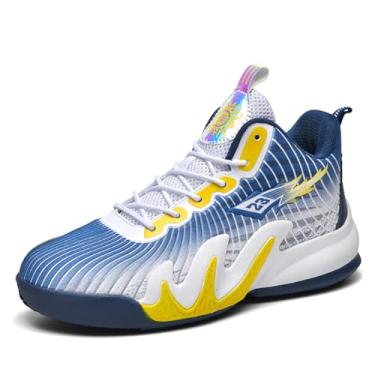 Imagem de Bolognifi Botas de treinamento esportivas práticas para tênis basquete masculino cano alto antiderrapante Equipamento de basquetebol(Blue-a,43 BR)