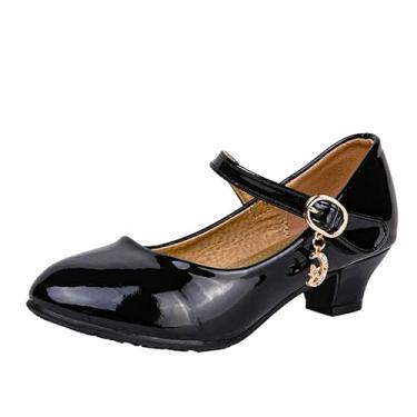 Imagem de Beselle Sapato infantil Mary Jane brilhante salto baixo princesa flor casamento festa aniversário vestido de salto baixo sem salto baixo, Generous Shimmer preto, 9 Toddler