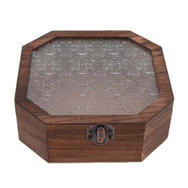 Imagem de GLOGLOW Caixa de Jóias de Madeira Octogonal, Caixa de Lembrança de de Jóias Com Tampa de Vidro e Fechamento Articulado para de Maquiagem Decoração de Casa 6,5 ​​X 6,5 X 2,4 Polegadas de de Madeira