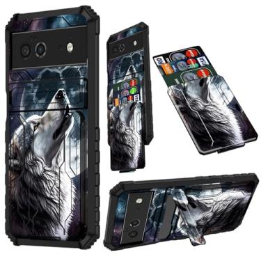 Imagem de RAUEDWDJS Capa carteira para Google Pixel 6A 2022, capa com suporte para Pixel 6A 5G, proteção resistente contra quedas com suporte deslizante removível para cartão Google Pixel 6A 15,5 cm capa - Lua