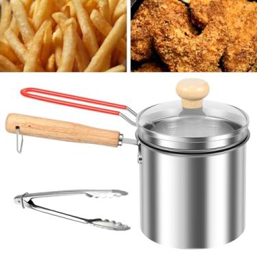 Imagem de Panela de fritadeira com cesta de filtro, panela de aço inoxidável com alça e tampa, filtro de óleo de cozinha, mini recipiente de óleo de fritura, boa condutividade de calor para fritar peixe