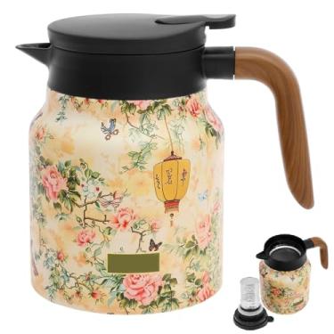 Imagem de Chá com padrão floral vintage de 1000 ml, bule de chá térmico com alça e infusor embutido, chaleira isolada de aço inoxidável, jarra de café a vácuo, vaso de infusor isolado com padrão floral (bege)
