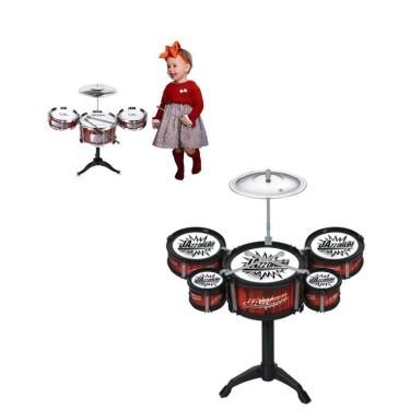 Imagem de Mini Bateria Musical Infantil 3 Tambores Brinquedo Vermelho