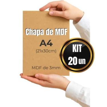 Imagem de Kit 20 Placas Chapas Mdf Cru 3mm 21x30 A4 Artesanato Quadro - Vision D