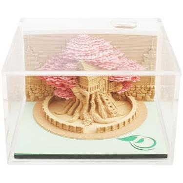 Imagem de Calendário de mesa 3D, bloco de notas artístico, bloco de notas, livro de anotações, papel rasgável, escultura, calendário para presentes de Natal (casa na árvore rosa)