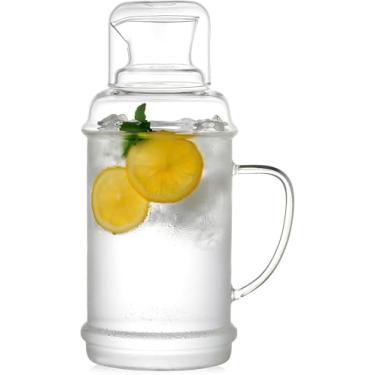 Imagem de Jarra de vidro de 1,927 g com tampa e bico, jarro de água, garrafa de 2000 ml para água quente/fria, jarro grande de chá gelado para café, suco e bebidas caseiras