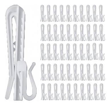 Imagem de Ganchos de cortina de plástico ajustáveis de 7 cm, 50 peças, clipes de gancho de cortina brancos, ganchos de cortina antiderrapantes de 2,7 polegadas, com sistema de catraca para cortinas plissadas