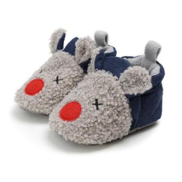Imagem de Pantufas de pelúcia macias para meninos e meninas com desenho animado para bebês e crianças, A-grey, 0-6 Months Infant