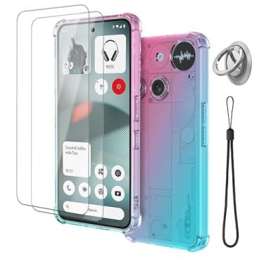 Imagem de YAJOJO Capa For Nothing Phone 3 com 2 películas protetoras de tela - Capa protetora à prova de choque de TPU (Poliuretano Termoplástico) macio e degradê fofo, antiarranhões (Rosa/Verde)