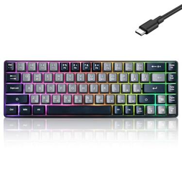 Imagem de Teclado para jogos portátil com 60% de sensação mecânica, retroiluminado por LED RGB compacto, 68 teclas, mini teclado de escritório com fio para Windows, laptop, PC, Mac, jogador, digitador, viagem