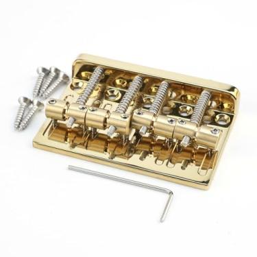 Imagem de OVSAL Ponte De Baixo Elétrico Glod Com Saddles Latão, Placa Liga Zinco, 4 Cordas Fixas, Compatível Peças Reposição Precisão Fender Jazz