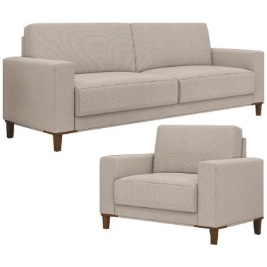 Imagem de Kit Sofá 3 Lugares 214cm Com 01 Poltrona Decorativa Viso M03 Linho Cru - Lyam Decor