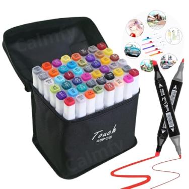 Imagem de Kit Canetinhas Marcador Ponta Dupla 24, 36 Cores - Tinta Álcool Secagem Rápida, Não Tóxica - Conjunto Caneta touch Profissional para Colorir Livros Bobbie Goods, Desenho e Arte (48)