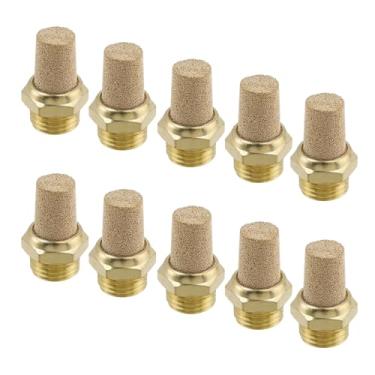 Imagem de Wealrit Silenciador de escape pneumático de 10 peças, silenciador de ar de cobre sextavado de rosca macho de 1/10.2 cm, filtro de silenciador industrial de 2,6 cm, encaixe de linha de ar para sistemas