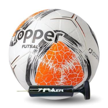 Imagem de Kit Bola de Futsal Topper Futebol Salão Quadra Indoor Colada Resistente Tamanho Oficial Profissional Treino Jogo Original Masculino Feminino Adulto Jovem com Bombinha de Ar Poker (Bola + Bomba preta)