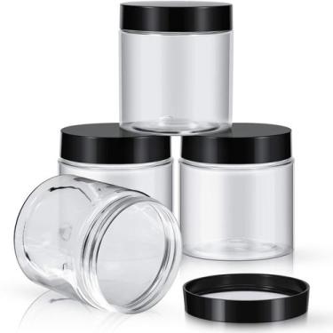 Imagem de Frascos de plástico Patelai redondos de boca larga 240mL x4 pretos