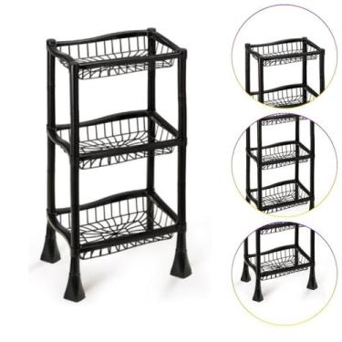 Imagem de Fruteira Organizador Tripla Desmontavel Retangular Cor Preto - injepla