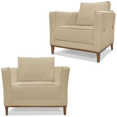 Imagem de Kit 2 Poltronas Decorativas Balli Pes Madeira Linho Dourado Ezz