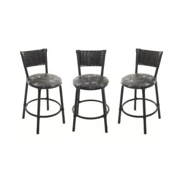 Imagem de KIT 3 Banquetas Baixa Encapada Junco PRETO Bar Bistro Cozinha - ESPAÇO