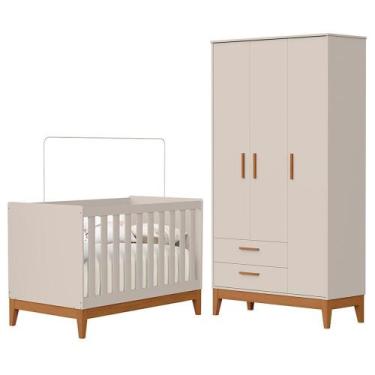 Imagem de Jogo de Quarto Infantil Flip Guarda Roupa 3 Portas e Berço Americano -