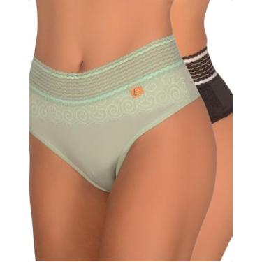 Imagem de Kit 2 Calcinha Microfibra Tanga Cintura Alta Lingerie Cós Renda Frente