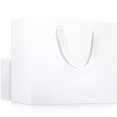 Imagem de EUSOAR Sacos Exra para presente de tamanho grande a granel, pacote com 25 40 x 16 x 30 cm Papel branco Bolsas resistentes com alças, para casamento, compras, boutique, varejo, negócios, lembrancinhas de festa, chás de bebê, aniversários