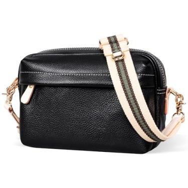 Imagem de Thryxop Bolsa tiracolo feminina de couro legítimo, alça ajustável, fecho de zíper superior, bolsa para câmera para uso diário, Preto, Small, Simples