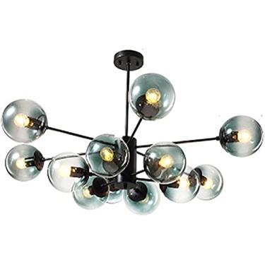 Imagem de Lustre de vidro globo lustres, luz pendente, altura ajustável teto luminária suspensa para cozinha sala estar sala jantar quarto (cor transparente, 16 luzes)