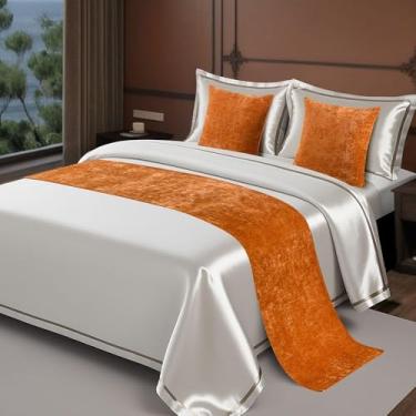 Imagem de Cachecol de corredor de cama de hotel cor sólida sem desbotamento decoração de cama luxuosa veludo quarto proteção qualidade toalha de cama macia para cama de casal queen king tamanho laranja||50 x