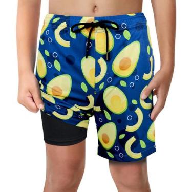 Imagem de Calções de banho LUCOWEE Boys Avocado Fruit com forro de cueca boxer