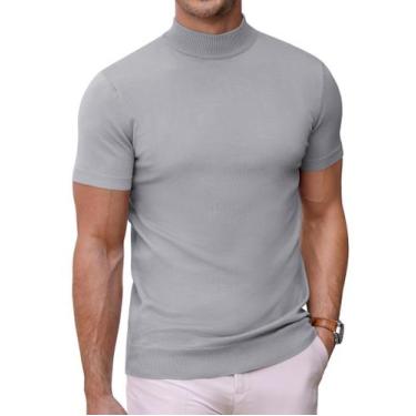 Imagem de Suéter masculino COOFANDY Slim Fit, meia gola alta, manga curta