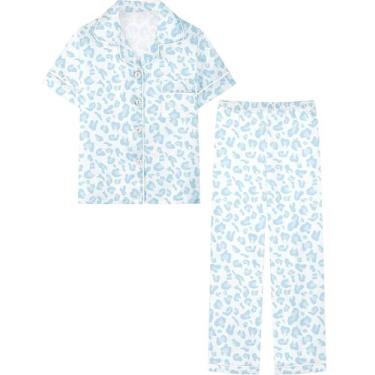 Imagem de Conjunto de pijamas femininos de manga curta e calças Umeyda azul acet