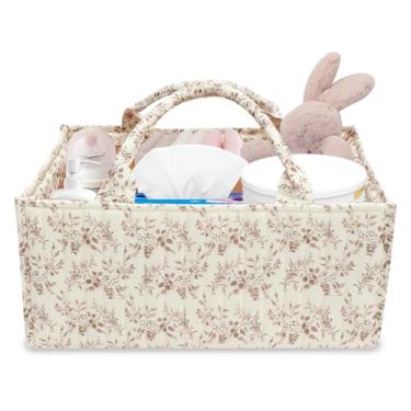 Imagem de HJJWNDDNG Organizador de fraldas para bebês com alça e divisórias removíveis, cesta de armazenamento portátil para berçário, cesta versátil de armazenamento de bebê para meninos e meninas