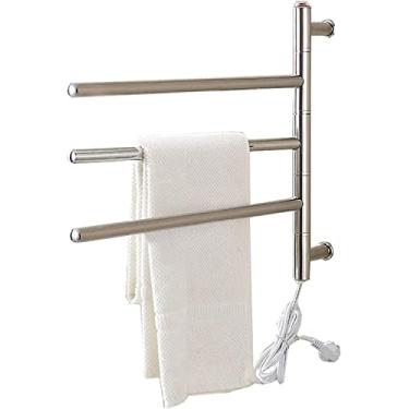 Imagem de Toalheiro elétrico aquecido com 3 barras giratórias, suporte de banheiro de aço inoxidável cromado montado na parede, 560 x 450 mm, plugue