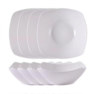Imagem de Prato de jantar de cerâmica pratos de jantar de cor sólida pratos de jantar profundos pratos quadrados de grés para micro-ondas e lava-louças